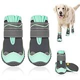 SlowTon Dog Shoes for Large Small Medium Dogs - Waterproof Dog Boots for Summer Hot Pavement, Paw Protector for Outdoor Walking Winter Snow, Anti-Slip Rubber Dog Booties for Hardwood Floor (Green, 6)