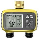 Programmable 2-Zone Smart Sprinkler Timer - Outdoor Automatic Irrigation Water Timer with Rain Delay & Waterproof Brass Swivel for Lawn, Garden, Pool (Yellow)