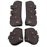 Horse Boots for Front and Hind Legs, 4Pcs PU Horses Tendon Fetlock Brace Guard Boots, Protective Horse Leg Wraps for Riding, Shock Absorbing, Jumping, Horse Gears(M)