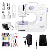 Sewing Machine for Beginners with 12 Built-in Stitches, 2 Speed Foot Pedal, LED Light, 32 colors Sewing Thread Kit, Mini Electric Sewing Machine for Kids and Adults, Home Mending & Crafting