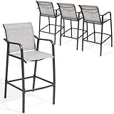 Crestlive Outdoor Bar Stools Set of 4, 500 lb Capacity Metal Patio Bar Chairs with Breathable Mesh Seat and Back – 28.7" Bar Height Stool for Backyard and Balcony (Gray)