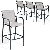 Crestlive Outdoor Bar Stools Set of 4, 500 lb Capacity Metal Patio Bar Chairs with Breathable Mesh Seat and Back – 28.7" Bar Height Stool for Backyard and Balcony