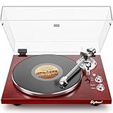 Belt Drive Turntable for Vinyl Record Player,Connect with Bluetooth Speakers or Active Speaker,Built-in Phono Pre-amp,USB Digital Output, Magnetic Cartridge,High-Gloss Wood Design(Red)