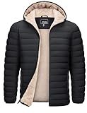 TACVASEN Puffer Jacket Men Warm Winter Jackets Sherpa Lined Water Resistant Thick Insulated Down Coats with Hood Black L