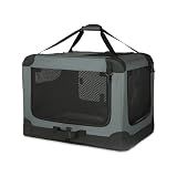 Amazon Basics 4-Door Portable Folding Soft Dog Crate, Collapsible Travel Kennel for Cat, Dog, and Other Small Animals, Pop Up with Easy Transportation, Grey, M 30" x 21" x 21"