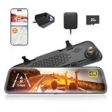 WOLFBOX G840S 12" 4K Mirror Dash Cam Backup Camera with 32GB Card and GPS