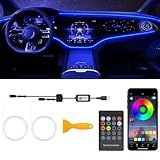 Interior Car LED Strip Lights with Wireless APP & Remote Control, RGB 2 in 1 Car Ambient Lighting Kit with 158 Inches Fiber Optic, Inside Neon Dash Strip with Music Mode