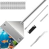 Ymiueip 25" Glass Aquariums Algae Scraper - Durable Stainless Steel, Powerfully Remove Stubborn Algae, Professional Fish Tank Cleaner Tools, Includes Sheath, Long Tweezers & 10 Replaceable Blades