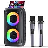 Karaoke Machine, Portable Bluetooth Speaker, PA Speaker with 2 Wireless Karaoke Microphones, Karaoke Machine for Adults Kids with Upgraded Subwoofer, Support TWS/TF/USB/AUX for Home Party Outdoor
