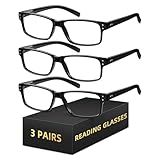resjok 3Pairs Reading Glasses Men - Blue Light Blocking with Spring Hinge Square Readers for Men Women Anti Eyestrain (Black, 1.5x)