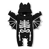 Newborn Baby Boys Girls Halloween Cosplay Bat Costume Hooded Romper Jumpsuit My First Halloween Infant Boy One-Piece Hooded Romper Playsuit Clothes(3-6M)