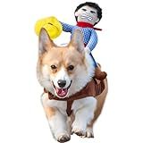 NACOCO Cowboy Rider Dog Costume for Dogs Clothes Knight Style with Doll and Hat for Halloween Day Pet Costume (S)