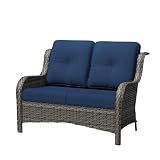 Gardenbee Wicker Patio Loveseat, 2 Seat Outdoor Couch with Thickened Olefin Cushions, High Back and Deep Seating, Hand-Woven PE Rattan for Porch, Deck, Balcony