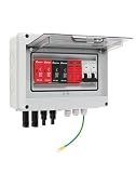 VOU 600V Solar DC PV Combiner Box,2 String with Lightning Arrester Connector for On/Off Grid Solar Panel System,2 Input 1 Out 15A Rated Current Fuse,63A Circuit Breaker,IP65 Waterproof,MCB,SPD