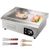 VEVOR Commercial Electric Griddle, 22", 1600W Countertop Flat Top Griddle, Stainless Steel Teppanyaki Grill w/Iron Cooking Plate, 122-572℉ Adjustable Temp Control 2 Shovels & Brushes, 110V