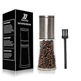 Bunchtou Original Stainless Steel Pepper Grinder or Salt Mill 1pk - Coarseness Adjustable Sea Salt Grinder or Pepper Mill Grinder - Small Manual Salt Pepper Shakers with Glass Container
