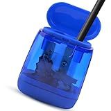 1PCS Pencil Sharpeners,Dual Holes Sharpener with Lid for Kids,Adults,School,Class,Home, Office (Blue)