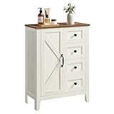 VASAGLE LIRY Collection - Storage Cabinet, Farmhouse Bathroom Floor Cabinet with 4 Drawers, Freestanding Storage Organizer, Barn Door, Adjustable Shelf, Rustic White, UBBK753W01