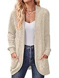 DB MOON Womens Long Cardigan Lightweight Sweater Open Front Long Sleeve Outfits with Pockets L, Beige