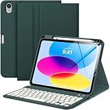 MoKo for iPad (A16) 11th Generation Case with Keyboard 11 inch 2025, iPad 10th Generation 10.9 inch Case with Pencil Holder, Multi-Angle Detachable Bluetooth Keyboard, Midnight Green