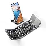 Samsers Foldable Bluetooth Keyboard with Touchpad, Portable Wireless Keyboard with Stand Holder, Rechargeable Full Size Ultra Slim Pocket Folding Keyboards for Android Windows IOS Tablet & Laptop-Gray
