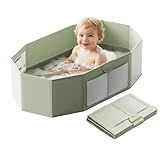 UNCLE WU Foldable Baby Bathtub for Toddlers (12M-5Y) – Portable Travel Bath Tub Converts Shower to Tub – Large Deep Collapsible Basin with Mesh Storage Pockets, Non-Slip & Fast Draining