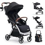 Babideal Lightweight Travel Stroller for Baby, Self-Folding Toddler Stroller with Large Canopy, Full-Reclining Seat, Cup Holder Included - Newborn to 50lbs.