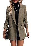 Mina Self Plaid Blazer Jacket for Women 2025 Brown Chocolate Fall Clothes Jackets Business Caual Outfits Tweed Houndstooth Sweater Work Office Womens Blazers Trendy Professional Fashion Women's Suit