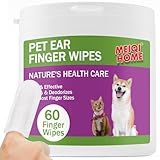 MEIQIHOME 60 Count Dog Ear Wipes Finger,Gently Remove Ear Wax,Debris,Sooths & Deodorizes,Disposable Gentle Cleaning,Cat Ear Cleaner,Dog Ear Cleaner,Pet Ear Cleaning Finger Wipes,Dog Ear Wipes