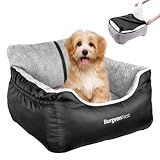 BurgeonNest Dog Car Seat for Small Dogs, Soft Pet Car Travel Home Bed Under 25 lbs, Fully Detachable and Washable Cat Booster Carseats with Storage Pockets and Clip-On Leash Portable Carrier,Black
