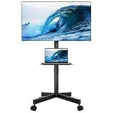 BONTEC Mobile TV Stand for 23-65 Inch TVs, Rolling TV Stand, Black