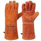 vclpower Welding Gloves Fire Heat Resistant 14IN Fireproof Leather for Welding Fire Pit Wood Stove Campfire Furnace BBQ Baking,Grill Oven Stick Mig Tig Gear Gift for Man L