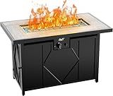 BALI OUTDOORS 42 inch Propane Fire Pit Patio Outdoor Fire Pit Table Large Black Firepits for Outside Rectangular