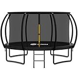 Gigu 14ft Home Trampoline - T-Socket Reinforced Frame, Double Zipper Entry, Ladder Included, Outdoor Specific Yard for Adults Kids