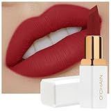 O'CHAIN Dark Red Matte Lipstick, Long Lasting Full Coverage Non-Transfer Lipstick for Women Infused with Jojoba Oil and Vitamin E, Cruelty-Free & Vegan (12 REY) 0.12 Oz
