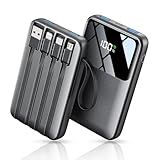 Power Bank, 15000mAh Portable Charger with Built in Cable, 22.5W Fast Charging, 6 Outputs, Slim Travel Essential Battery Pack with LED Display, Compatible with iPhone 17/16/15/14/13, iPad Black