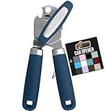 GORILLA GRIP Heavy Duty Stainless Steel Smooth Edge Manual Can Opener and Bottle Openers, Soft Comfortable Handle, Oversized Handheld Turn Knob, US Designed Multifunctional Kitchen Tool, Blue