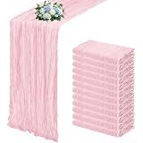 RealBox 12 Pack Light Pink Cheesecloth Table Runner 17x108 Inch Semi Sheer Boho Gauze Cheese Cloth Fabric Table Runners, for Wedding Party Baby Shower Birthday Home Decor Garden Farmhouse