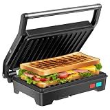 Panini Press Grill, 1000W Sandwich Maker with Non-Stick Coated Plates, Opens 180 Degrees for Any Size of Food, 3-in-1 Sandwich Press Electric Grill, Stainless Steel Surface and Removable Drip Tray