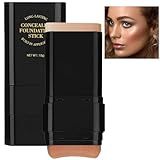 Foundation Stick, 2 in 1 Dual-Ended Long-Lasting Concealer Korean Foundation Contour Stick, Waterproof Contouring foundation with Brush, Full Coverage Matte Finish for Face Makeup (04#WHEAT)