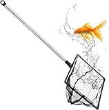 Grepol-V Fish Net for Fish Tank, Fine Mesh Aquarium Net with 9-24 Inch Stainless Steel Long Handle, Extendable Fishing Tank Net for Fish Shrimp Tank, Pond, Creek (4 inch)