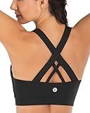 RUNNING GIRL Sports Bra for Women, Criss-Cross Back Padded Strappy Sports Bras Medium Support Yoga Bra with Removable Cups A-Black