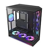 NZXT H9 Flow RGB+ (2025) – Large Dual-Chamber ATX Mid-Tower Airflow PC Case – Includes 7 RGB Fans (6 x 140mm, 1 x 120mm) & Control Hub – 420mm Radiator Support – Back-Connect Ready – Black