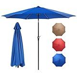OLIXIS 9ft Patio Umbrella with Tilt and Crank Button & 8 Sturdy Ribs Waterproof, Patio Table Umbrella Perfect for Poolside, Terrace, Beach and Outdoor Restaurant, Blue