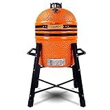 London Sunshine Ceramic Kamado Charcoal BBQ Grill and Smoker, Stainless Steel Grates -15" Ceramic with Tall Stand (ORANGE)