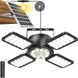 Latband Solar Shed Light Outdoor Indoor Upgrade 1200LM 174LED 4 and 1 Heads Motion Sensor Pendant Light, Solar Lights with 5 Lighting Modes Remote Control IP65 Waterproof for Barn Patio Gazebo Shop
