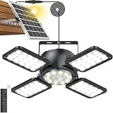 Latband Solar Shed Light Outdoor Indoor Upgrade 1200LM 174LED 4 and 1 Heads Motion Sensor Pendant Light, Solar Lights with 5 Lighting Modes Remote Control IP65 Waterproof for Barn Patio Gazebo Shop