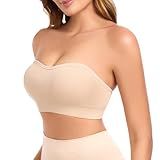 Finduself Strapless Bras for Women Non-Slip Padded Bandeau Bra Wireless Tube Top Bra Including Clear Straps
