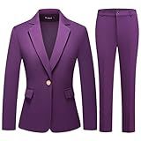 TRONSTORE Women's Suit Set One Button Notched Lapel Blazer & Elastic Waist Pants for Office Formal Business Professional Wear Black M