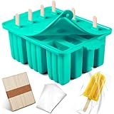 Popsicles Molds Silicone, Bpa-free ice Pop Mold Food Grade Popsicle Maker With 50 Popsicle Sticks 50 Popsicle Bag For Kids Easy Cleanup (Blue, 12 Cavities)